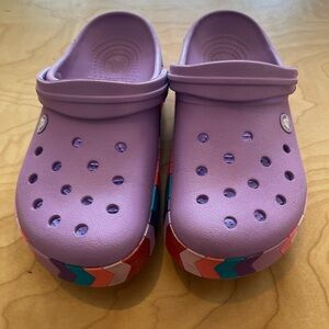 Kids Purple Croc Sandals with Chevron Accent